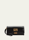 Versace Greca Flap Calfskin Continental Wallet In Black