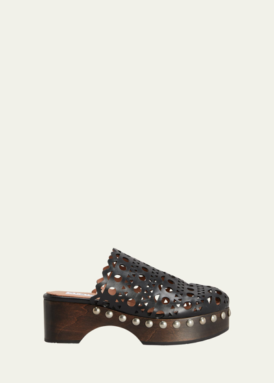 Alaïa Vienne Perforated Calfskin Mule Clogs In Black