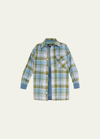 Monrow Plaid Snap-front Shacket In Blue