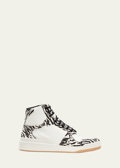 Saint Laurent Men's Sl24 Leather-calf Hair High Top Sneakers