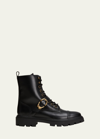 Tod's Lionshead Buckle Leather Combat Boots In Black