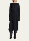 Balenciaga Pleated Drawcord Crepe Midi Dress