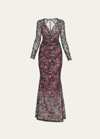 Talbot Runhof Floral Sequin Embroidered Mesh Overlay Gown In Multi