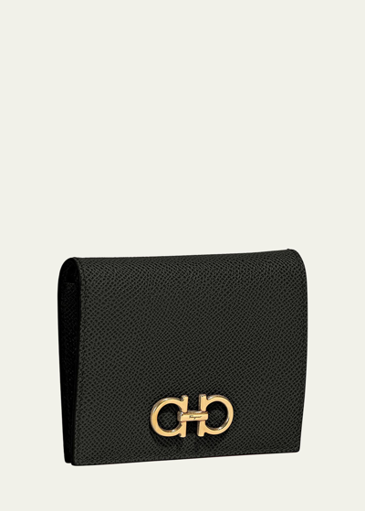 Ferragamo Gancini French Leather Wallet In Black