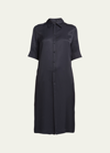 Jil Sander Short-sleeve Collared Matte Fluid Tunic Shirt