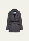 Prada Lana Wool-cashmere Belted Padded Jacket In Gray