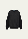 Prada Recycled Nylon Fleece-sleeve Pullover Top In Black