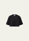 Prada Interlock Knit Cropped Cotton T-shirt In Black