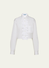 Prada Cropped Poplin Blouse With Detachable Ruffle Bib In White