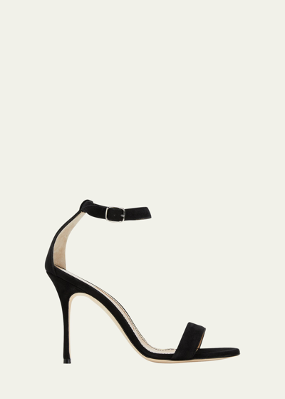 Manolo Blahnik Chaos Suede Stiletto Sandals In Black