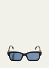 Fendi Men's Gold-tone Ff-logo Rectangle Sunglasses In Black