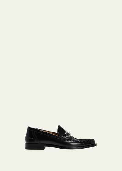 Fendi Men's Mocassino Ff-logo Bit Strap Leather Loafers In Neronero