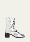 Maison Margiela Men's Cracked Metallic Leather Split-toe Ankle Boots