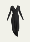 Giorgio Armani V-neck Draped Jersey Maxi Dress In Black