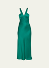 Giorgio Armani Silk V-neck Dress In Green