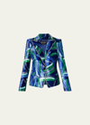 Giorgio Armani Geometry Velvet Jacket In Blue