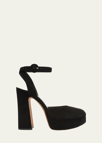 Alexandre Birman Vita Suede Ankle-strap Platform Pumps In Black