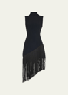 Andrew Gn Asymmetric Fringe-hem Midi Dress In Black