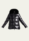 Moncler Laiche Faux Fur Short Parka Jacket In Black