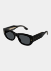 Gucci Embellished Rectangle Acetate Sunglasses In 002 Black Black Grey