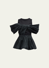 Alexander Mcqueen Pleated Cold-shoulder Peplum Tank Top In Black