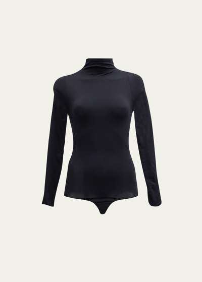 Commando Mock-neck Long-sleeve Ballet Bodysuit, One Size In Black