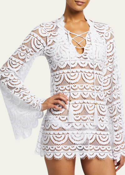 Pq Swim Noah Sheer Lace Tunic Mini Dress In White