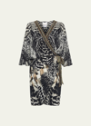 Camilla Draped-front Short Silk Wrap Dress In Animal Print