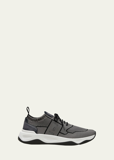Berluti Shadow Venezia Leather-trimmed Stretch-knit Sneakers In Brown