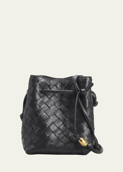 Bottega Veneta Small Embellished Intrecciato Leather Bucket Bag In Black Gold