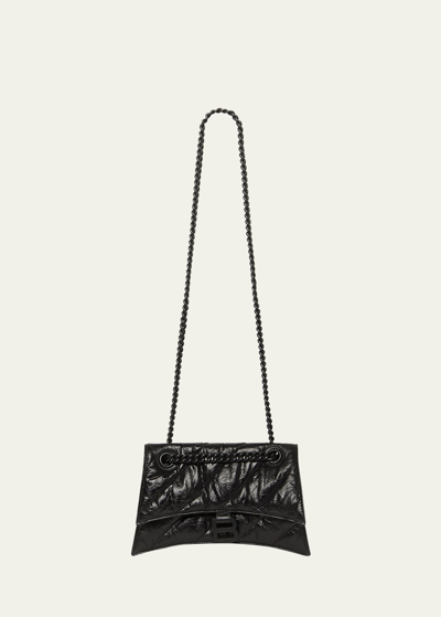 Balenciaga Crush Small Quilted Chain Shoulder Bag In 1000 Black