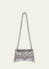 Balenciaga Crush Small Quilted Metallic Chain Shoulder Bag In Gray