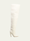 Bottega Veneta Intrecciato Woven Lambskin Over-the-knee Boots In White