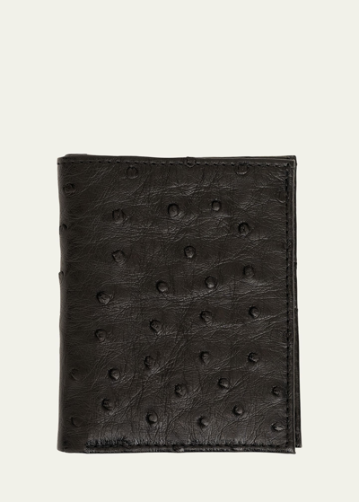 Abas Men's Ostrich Leather Bifold Wallet W/ Id Window