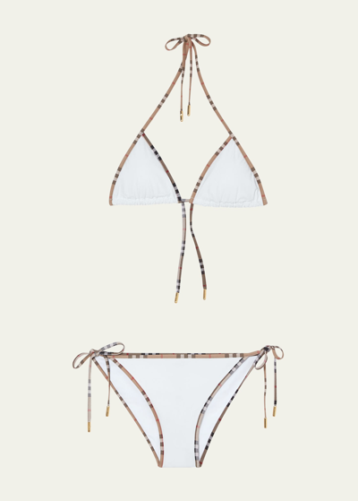 Burberry Check-trimmed Two-piece Bikini Set, White