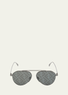 Fendi Men's Monogram Lens Metal Aviator Sunglasses In Gray