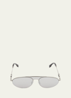 Fendi Men's Double-bridge Metal Oval Sunglasses In Metallic