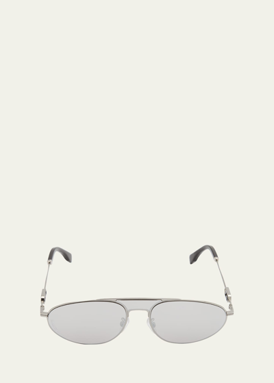 Fendi Men's Double-bridge Metal Oval Sunglasses