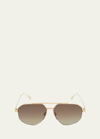 Fendi Men's Double-bridge Metal Rectangle Sunglasses In Metallic