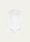 Lafayette 148 Heritage Stretch Cotton Button-down Bodysuit In White