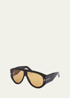 Tom Ford Men's Bronson T-logo Shield Sunglasses In Black