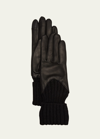 Agnelle Cecilia Leather & Ribbed Cashmere Gloves In Black