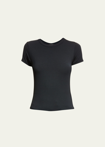 Rag & Bone Luca Cropped Ribbed Stretch-woven T-shirt In Black