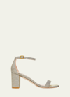 Stuart Weitzman Nudistcurve Glitter Block-heel Sandals In Gray