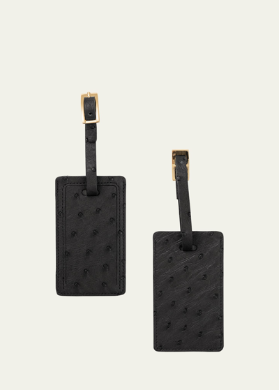 Abas Ostrich Leather Luggage Tag, Set Of 2 In Black