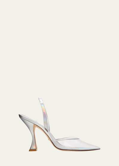 Stuart Weitzman Stuart Xcurve 100 Slingback In Silver & Clear