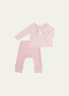Albetta Babies' Crochet Unicorn & Stars Striped Top W/ Matching Pants In Pink