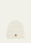 Moncler Ribbed Wool Beanie W/ Logo In Neutral