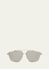 Fendi Men's O'clock Metal Double-bridge Aviator Sunglasses In Metallic