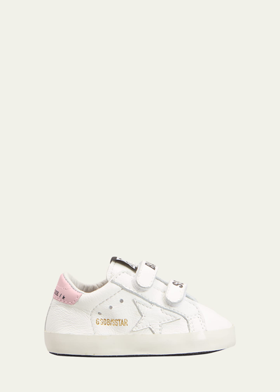 Golden Goose Kids' Girl's Old School Leather Grip-strap Sneakers, Baby In White